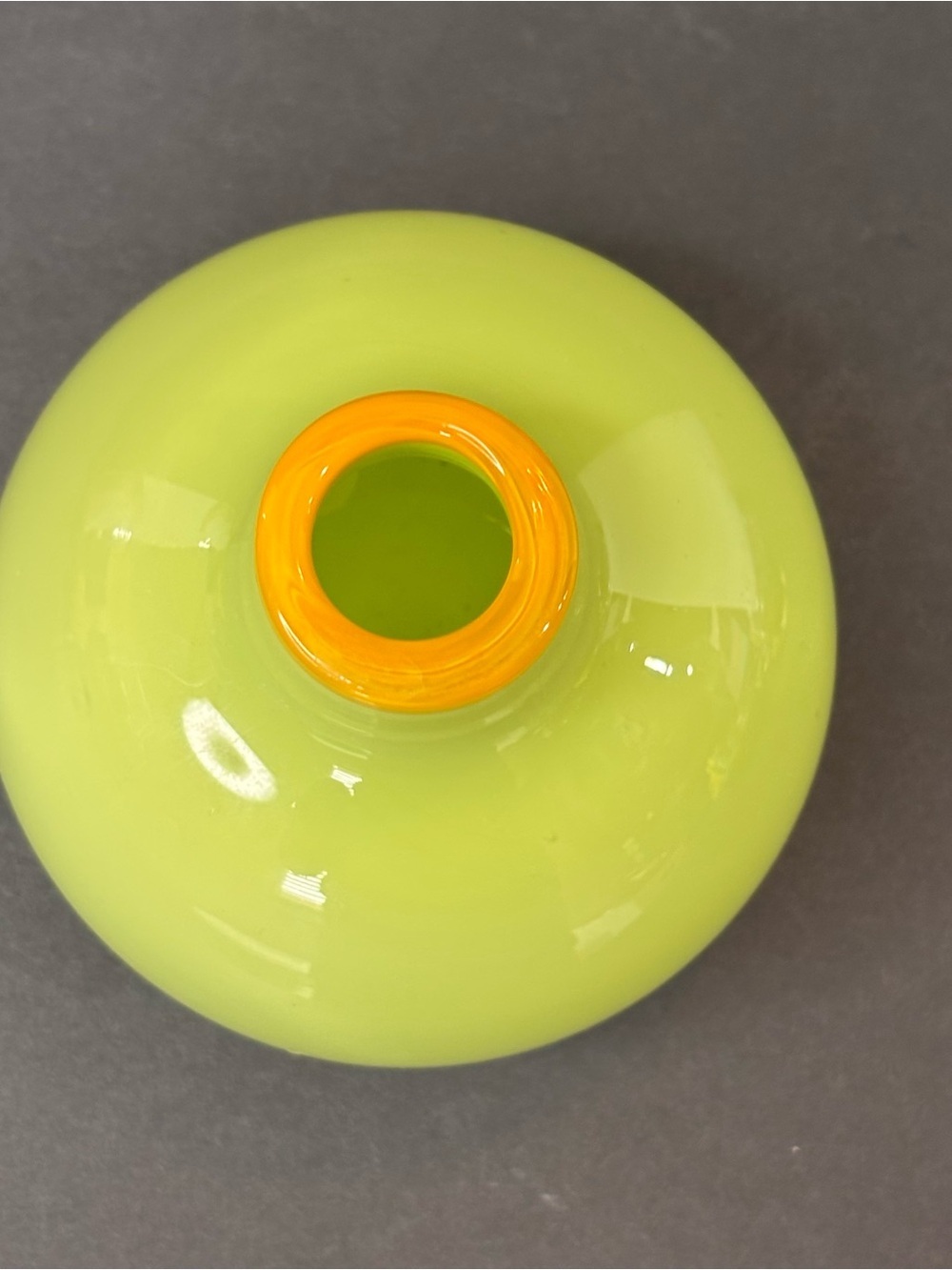 Hand Blown Glass Art Vase - Light Green And Bright Yellow - Picture 4 of 7